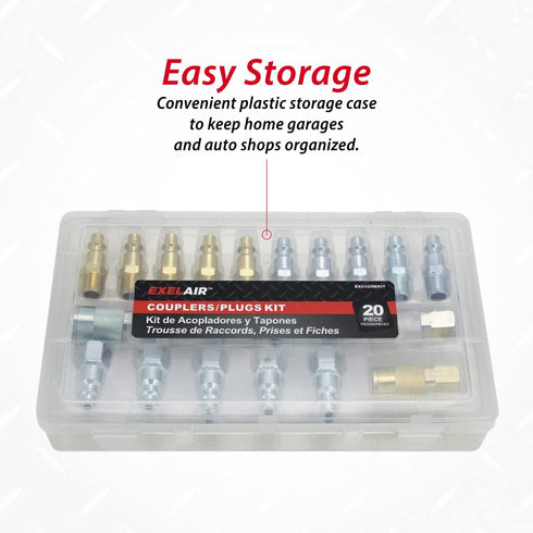 Milton EXELAIR EX0320MKIT - Air Coupler and Plug Accessory Kit, 20-Piece, 1/4" M-Style Steel/Brass