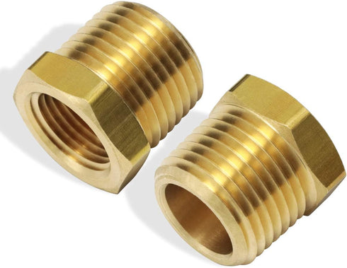 2pcs 1/2 Inch NPT Male to 3/8 Inch NPT Female Brass Pipe Fitting Reducing Hex Head Hose Adapter