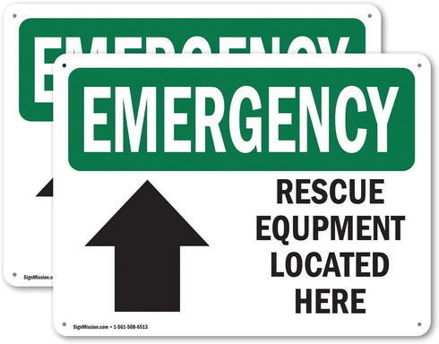 (2 Pack) OSHA Emergency Sign, 10 Inch X 7 Inch Rust-Free Aluminum Metal Signs for Workplace, Indoor/Outdoor