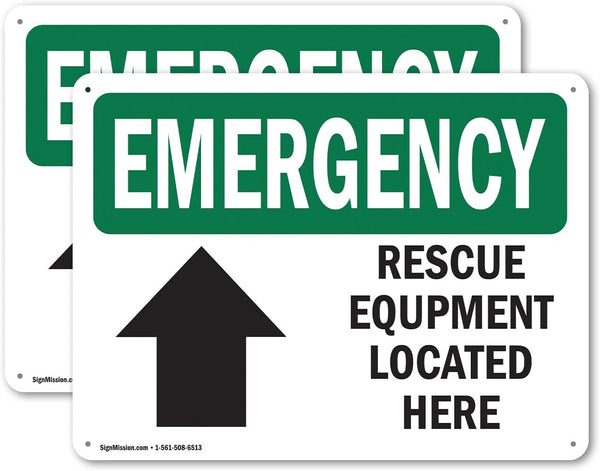 (2 Pack) OSHA Emergency Sign, 10 Inch X 7 Inch Rust-Free Aluminum Metal Signs for Workplace, Indoor/Outdoor