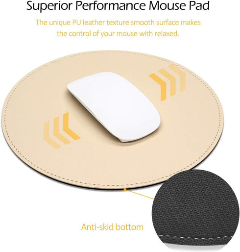 ProElife Cute Round Mouse Pad Mat Waterproof PU Leather 8.66-Inch Mousepad for Home Office Gaming