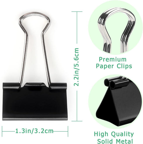 ZZTX Black Binder Clips, Medium Size Paper Clamps, 1.3 Inches, 36 Pack