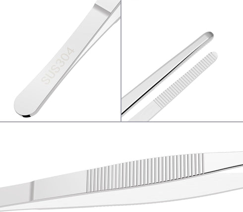 2 PCS 7.1 Inch 304 Stainless Steel Tweezers, Blunt Serrated Tip, Multipurpose Tool for Garden, Home, Lab, Craft Repair
