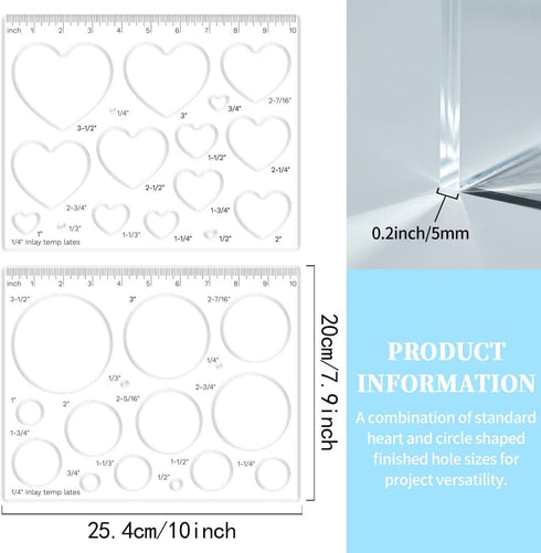 2 15 1 Pcs in Acrylic Router Templates for Woodworking Heart Inlay Template Decorative Router Jig Circle Template