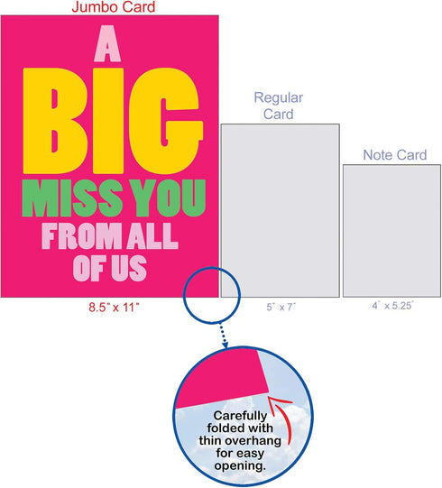 NobleWorks Jumbo Loving Miss You Greeting Card with Envelope, Big 8.5 x 11 Inch, Thinking of You Card from All of Us, A