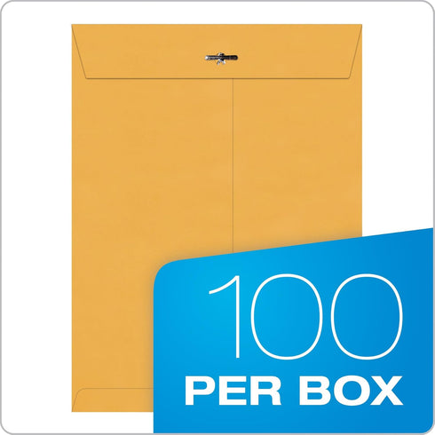 Quality Park 9 x 12 Clasp Envelopes, 100 per Box, 28 lb Brown Kraft, Great for Filing, Storing or Mailing Documents