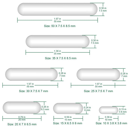 Stir Bar Set, PTFE-Coated Magnetic Stir Bar Laboratory Mixer, Assortment Pack Mixed Sizes, Pack of 7