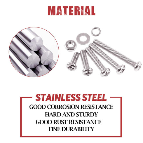Hilitchi 300-Piece M3 Phillips Pan Head Screws Kit, 304 Stainless Steel, Bolt Nut Lock Flat Washers