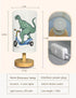 3 Bulb Dinosaur Lamp, Dinosaur Decor Boys Room, Color Night Light Wood Nightstand Desk Base Flaxen Fabric Shade