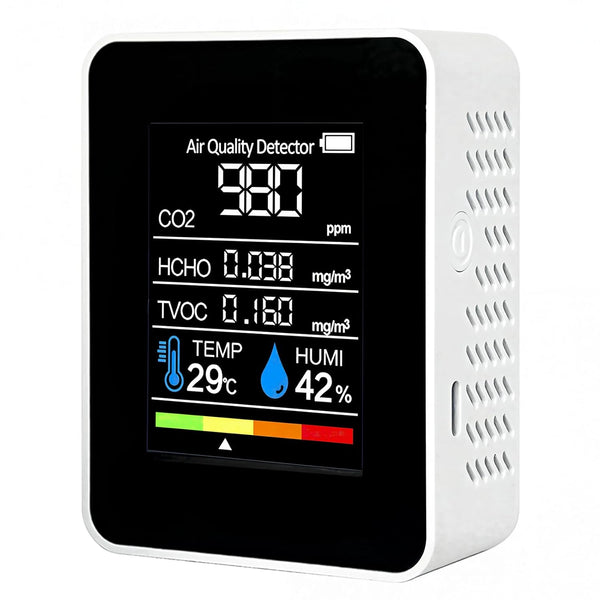 MyCampix 5-in-1 Air Quality Monitor Indoor CO2, HCHO, TVOC Detector with Temperature &