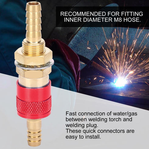 8mm Quick Connector Set for MIG TIG Welder Torch, Water Cooled & Gas Adapter Fitting (Red)