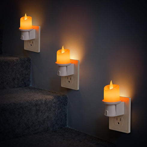 Lystaii 2 Pack 0-100LM Dimmable Flameless Candle Night Lights Night Lights with Light Sensor Plug into Wall Candle
