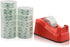 Cute Red Desk Tape Dispenser, 1 Pack with 12 Rolls Transparent Tape, 1 Inch Core for School, Office, Home DIY