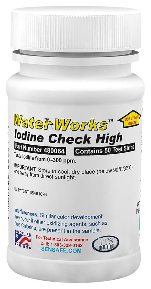 Industrial Test Systems WaterWorks 480064 Iodine Test Strip, 0-300ppm Range, 32 Second Test Time, Bottle of 50