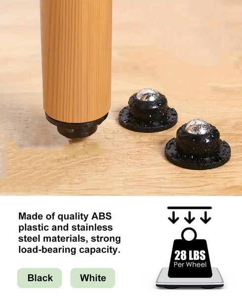 Self Adhesive Caster Wheels, 1 Inch Swivel Steel Appliance Rollers, 28 LBS Load Capacity (8 PCS, Black)