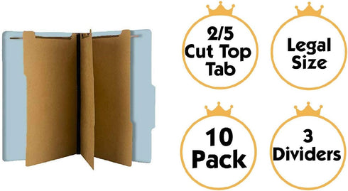 The File King Pressboard Classification File Folder - Pale Blue, Legal Size, Box of 10, 2/5 ROC Top Tab, 3” Expansion,