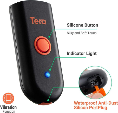 Tera Mini 1D 2D QR Wireless Barcode Scanner, Waterproof Shockproof Pocket Scanner, 3-in-1 BT & USB Reader, 1100D