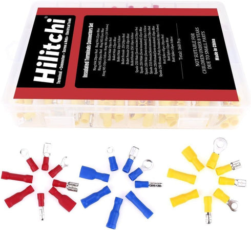 Hilitchi 360 Pcs Assorted Insulated Electrical Wire Terminals Crimp Connectors Spade Set