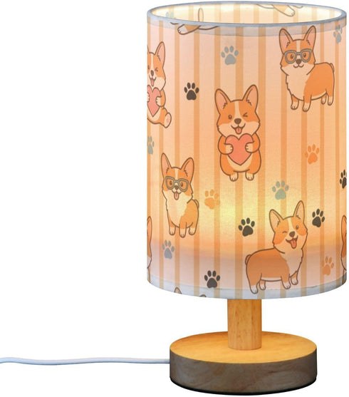 ALAZA Cute Cartoon Funny Corgi Dogs Bedside Table Lamp with USB Port for Bedroom Nightstand Lamps Night Light Linen