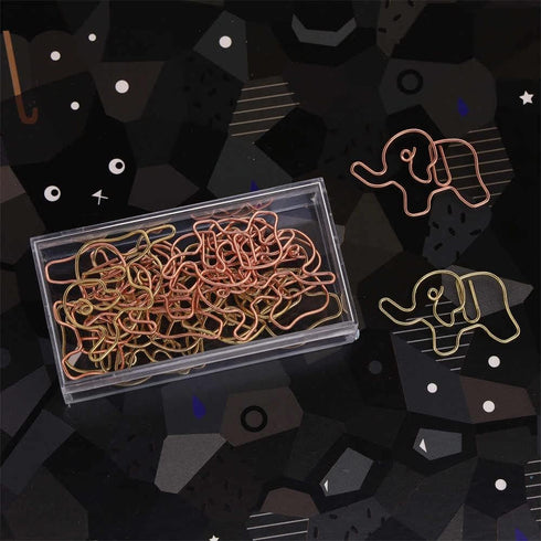 OWLFAVO 30pcs Elephant Shape Paper Clips, Clear Box, Rose Gold and Yellow Gold, Cute Office Supplies