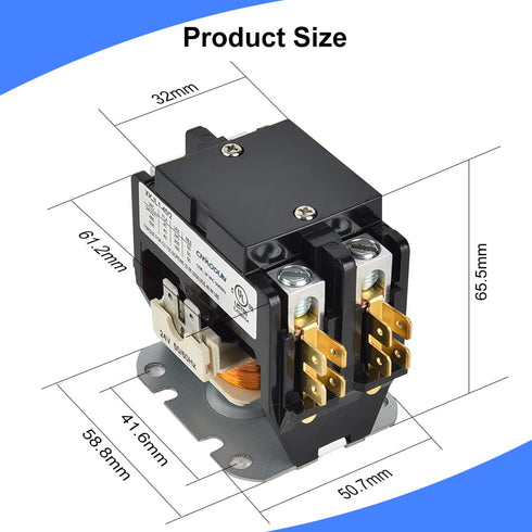 HVAC Contactor, CNAODUN 40 Amp 24V Coil 2 Pole Compatible with Air Conditioner, Compressor, Refrigeration Systems
