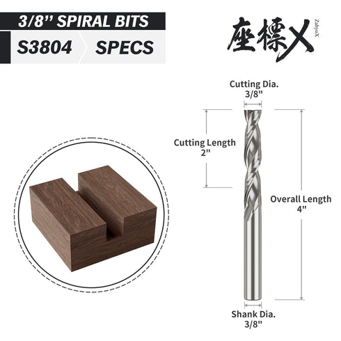 Upcut Spiral CNC Bit, Solid Carbide Straight Router Bit, 3/8" Cutting Dia, 3/8" Shank, 2" Cutting Length, CNC Router