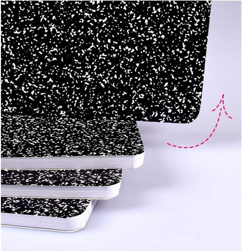 KAISA Composition Notebooks, 4 Pack, Wide Ruled, 9-3/4" x 7-1/2", Black Marble Covers, 100 Sheets