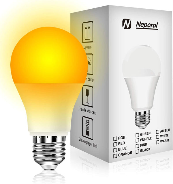 Neporal Amber Light Bulbs, 9W 60W Equivalent A19 Soft Light, Blue Light Blocking, 1800K Night Light Bulbs, 1 Pack