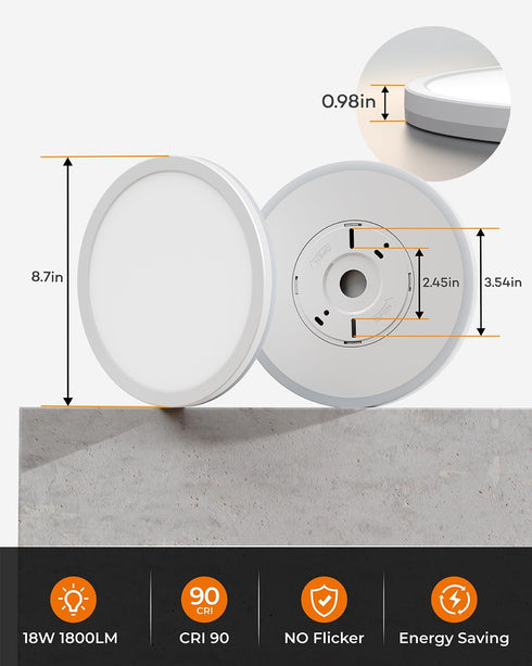 1800LM 3000K/4000K/5000K Dimmable 8.7inch Matane LED Flush Mount Ceiling Light Fixture with Night Light, Selectable