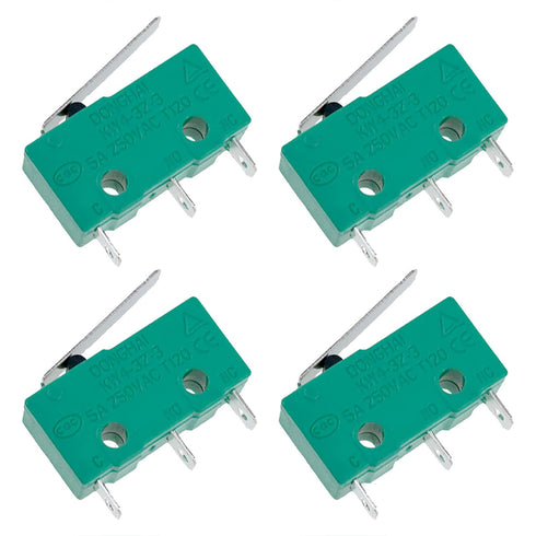 KW4-3Z Micro Limit Switch, Three-Pin Roller Waterproof Travel Limit Switch, Green 4 PCS