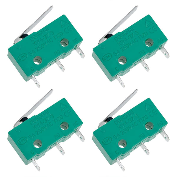 KW4-3Z Micro Limit Switch, Three-Pin Roller Waterproof Travel Limit Switch, Green 4 PCS