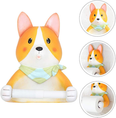 1pc Cabilock Corgi Design Toilet Tissue Rack Hanger Cute Animal Wall Shelf for Bathroom Storage Space-Saving Tissue