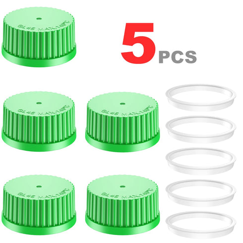 5pcs GL45 Screw Caps with Pouring Ring for 45mm Laboratory Glass Bottles, Polypropylene, Green