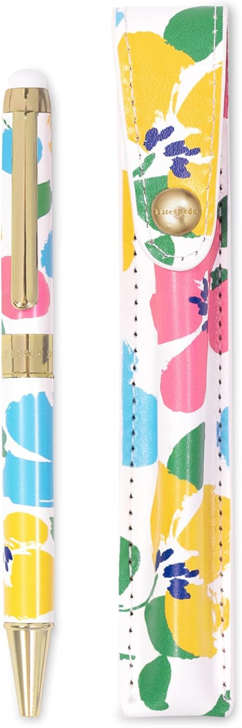 kate spade new york Stylus Pen for Touch Screens, Metal Ballpoint Pen with Black Ink and Storage Pouch, Painterly