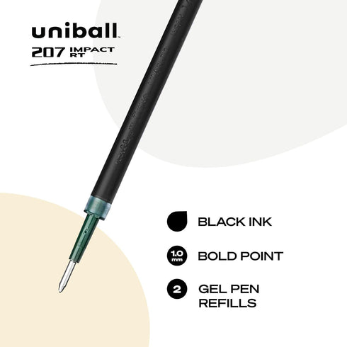 uniball Refill for Gel 207 Impact Rt Roller Ball Pens, Black Ink, Bold Conical Tip, 2/pack