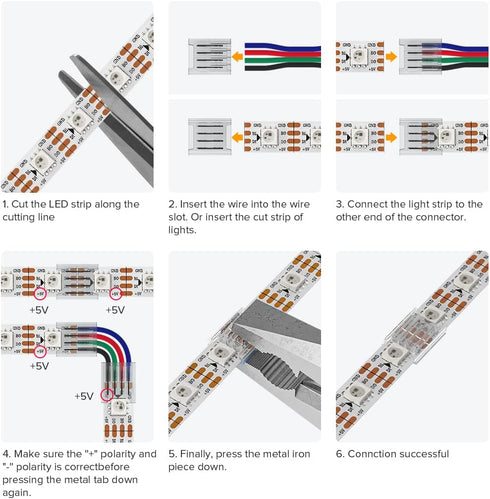BTF-LIGHTING 4 Pin 10mm Connector Kit, 8pcs Corner Connector and 4pcs Gapless Solderless Connector for LED Strip