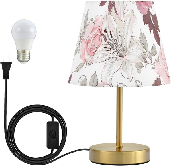 ALAZA Table Lamp for Bedroom Nightstand Pink Rose Lilies Floral Grey Leaf
