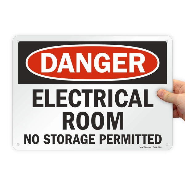 SmartSign "Danger - Electrical Room, No Storage Permitted" Sign, 10" x 14" Plastic