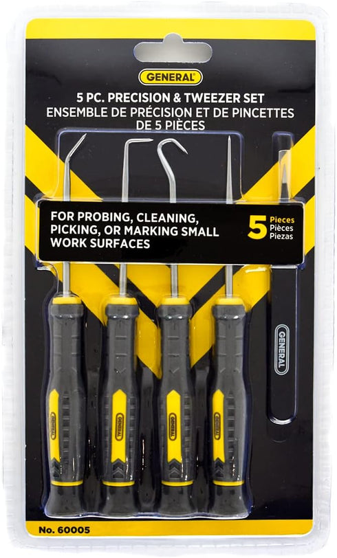General Tools 5 Piece Precision Probe, Pick and Tweezer Set for Crafts, Hobbies, and Electronics, Black