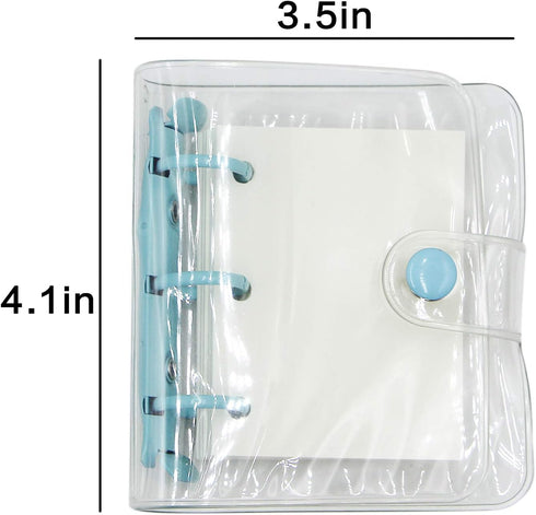 Mini Transparent 3-Ring Binder Covers, Clear Soft PVC Notebook with Snap Button Closure