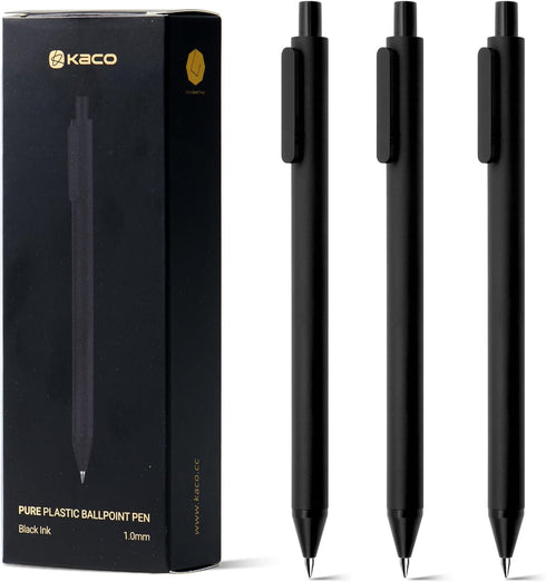 Kaco 10 Pieces Ballpoint Pens, PURE Black Ink, 1.0mm Medium Point, 10-Count Pack for Office Supplies