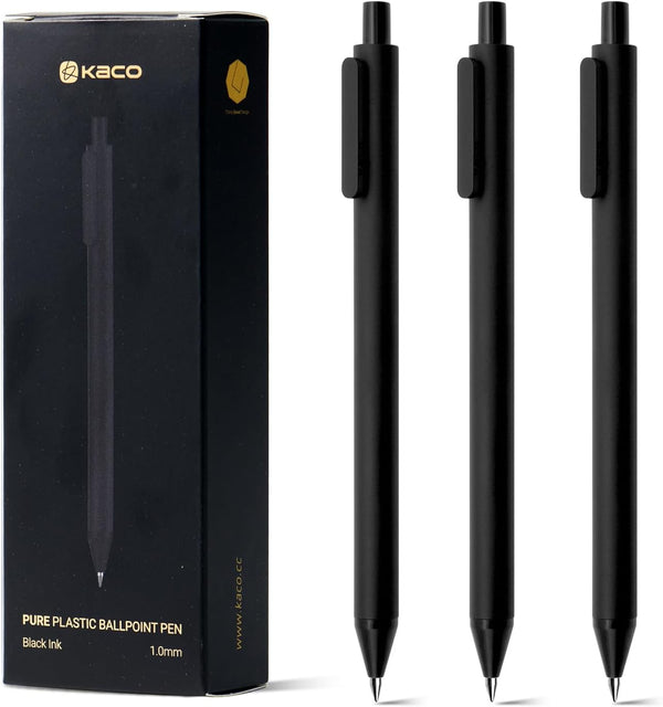 Kaco 10 Pieces Ballpoint Pens, PURE Black Ink, 1.0mm Medium Point, 10-Count Pack for Office Supplies