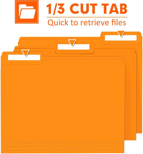 PANDRI File Folder, 120 Pack, 1/3 Cut Tab, Letter Size, Filing Folder for Office School Business, Orange