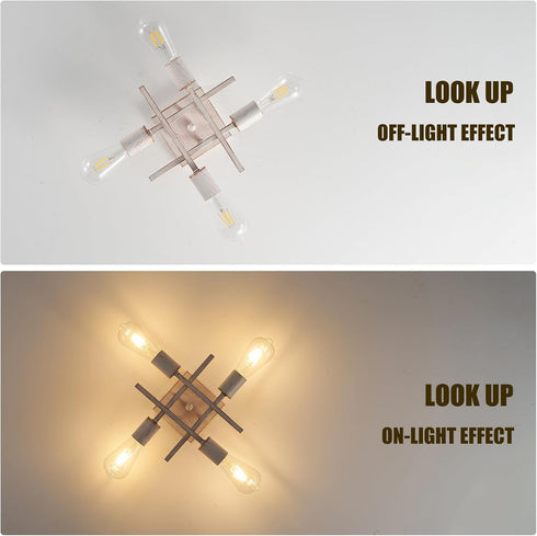 4-Light E26 Industrial Semi Flush Mount Ceiling Light Fixture, Modern White Gold Chandelier Lighting, Farmhouse Sputnik