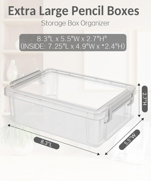 Sooez 6 Pack Extra Large Pencil Box, Plastic Pencil Case Crayon Box Bulk, Clear Marker Organizer Plastic Containers with Lid, Stackable Storage Box for Craft, Pen, Art, School Supply, Purple by Sooez