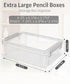 Sooez 6 Pack Extra Large Pencil Box, Plastic Pencil Case Crayon Box Bulk, Clear Marker Organizer Plastic Containers with Lid, Stackable Storage Box for Craft, Pen, Art, School Supply, Purple by Sooez