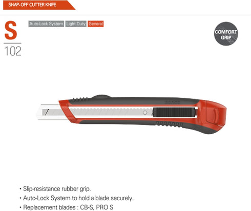 DORCO S102 Snap-Off Utility Knife, Precision 9mm with Comfort Grip and Auto-Lock System, Professional Tool