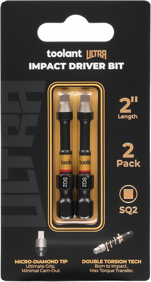 toolant 2 Inch SQ2 Square Bit, Magnetic Anti-Slip Impact Screwdriver Bits, 2pcs
