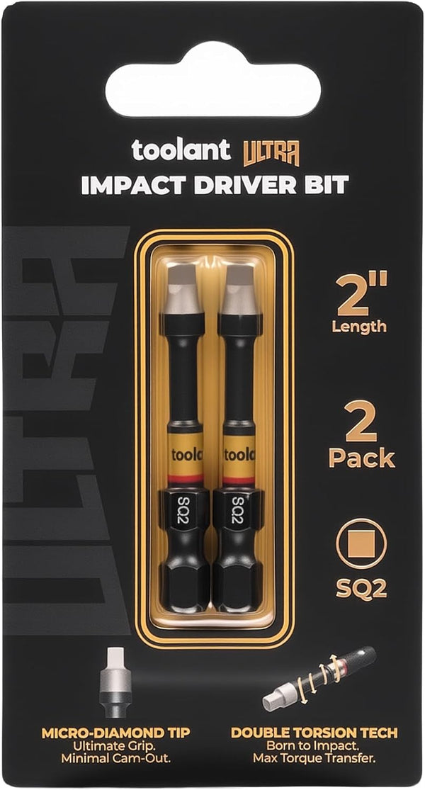 toolant 2 Inch SQ2 Square Bit, Magnetic Anti-Slip Impact Screwdriver Bits, 2pcs