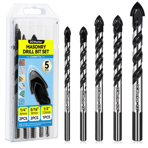 Professional Concrete Drill Bit 5-Pack Masonry Drill Bit Set, Industrial-Strength Cement Drill Bits